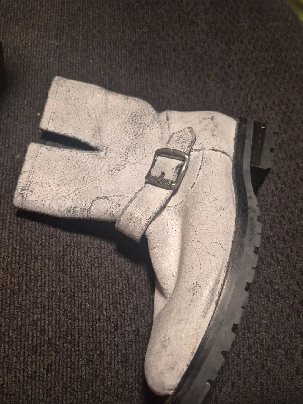 Frye White Distressed Leather Buckle Ankle Boots